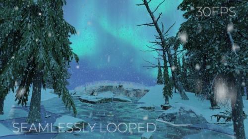 Videohive - Northern Lights Above Winter Forest River - 35417287 - 35417287