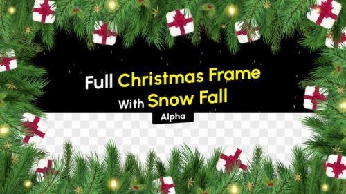 Videohive - Full Green Christmas Frame With Snow Fall Alpha - 35425111 - 35425111