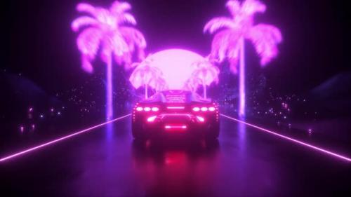 Videohive - Sci Fi Cyber Punk Neon Glowing Car Backdrop - 35425790 - 35425790