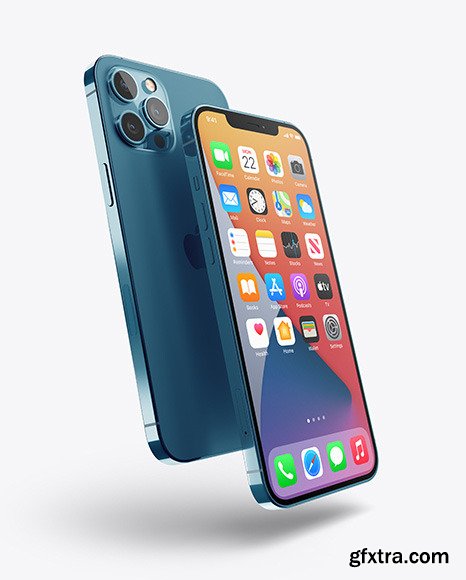 Two Apple iPhones 12 Pro Max Pacific Blue Mockup 84977