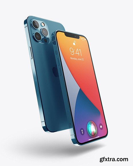 Two Apple iPhones 12 Pro Max Pacific Blue Mockup 84977