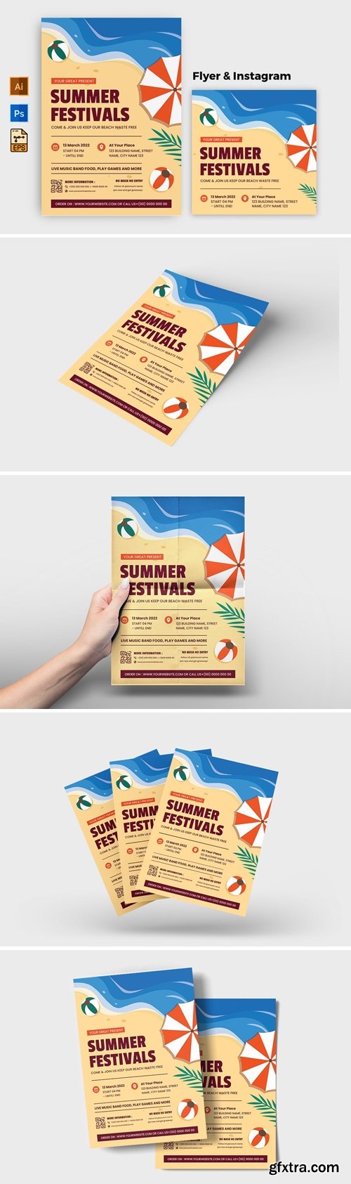 Summer Festival in Beach Flyer & Instagram Post