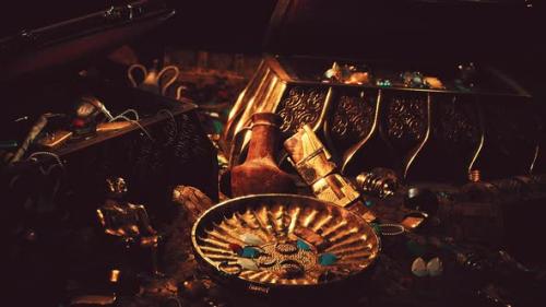 Videohive - Treasures in a Dark Cave with Coins Diamonds and Gold - 35536556 - 35536556