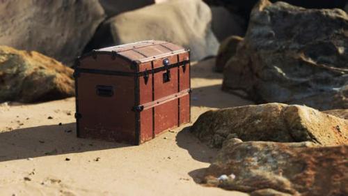 Videohive - Treasure Chest in Sand Dunes on a Beach - 35536676 - 35536676