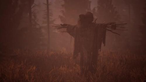 Videohive - Terrible Scarecrow in Dark Cloak and Dirty Hat Stands Alone in Autumn Field - 35537351 - 35537351