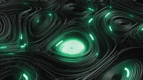 Videohive - Black Topographic Circular Lines with Running Matrix Code and with Green Neon - 35526153 - 35526153