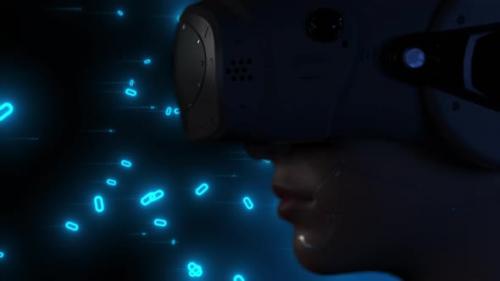 Videohive - portrait of a cyborg girl in VR helmet side view close-up - 35529793 - 35529793