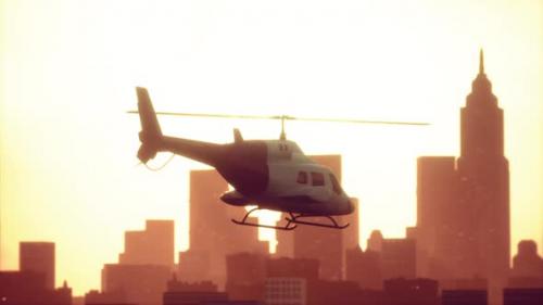 Videohive - Silhouette Helicopter at City Scape Background - 35536519 - 35536519