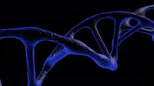 Videohive - DNA Gene molecule covered in blue and black color with black background and particles rotates - 34108786 - 34108786