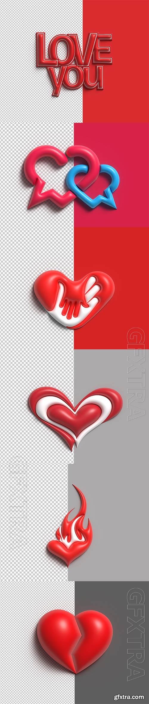 Valentine day heart 3d illustration design Psd