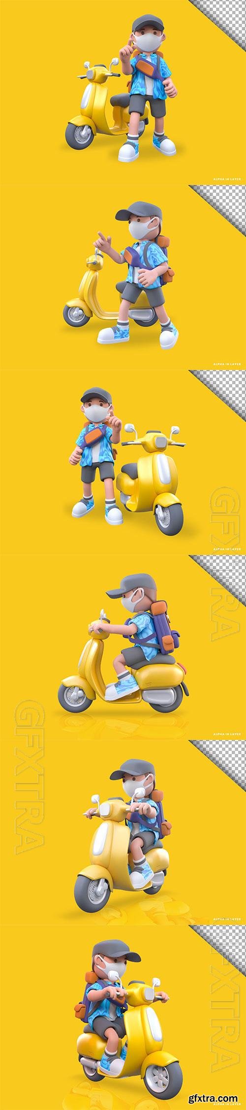 Boy ready to travel 3d rendering illustration Psd