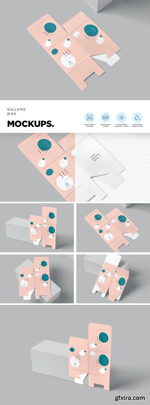 Unfolded Square Box Mockups