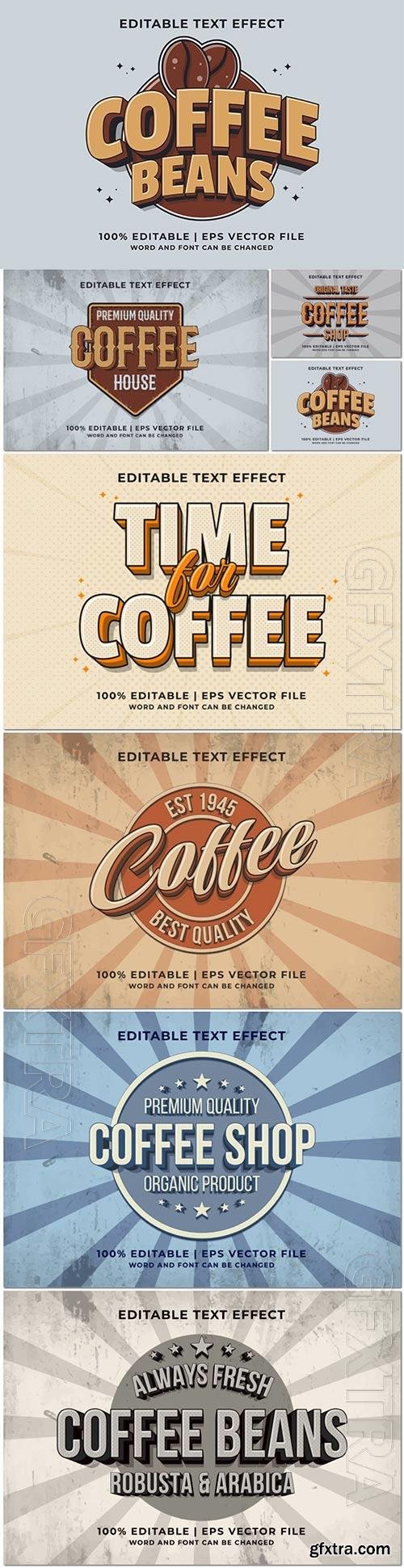 Editable text effect - coffee beans retro template style premium vector