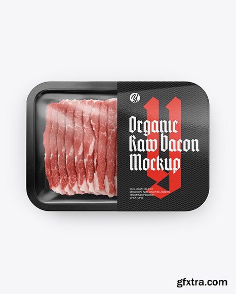 Plastic Tray With Raw Bacon Mockup 34242