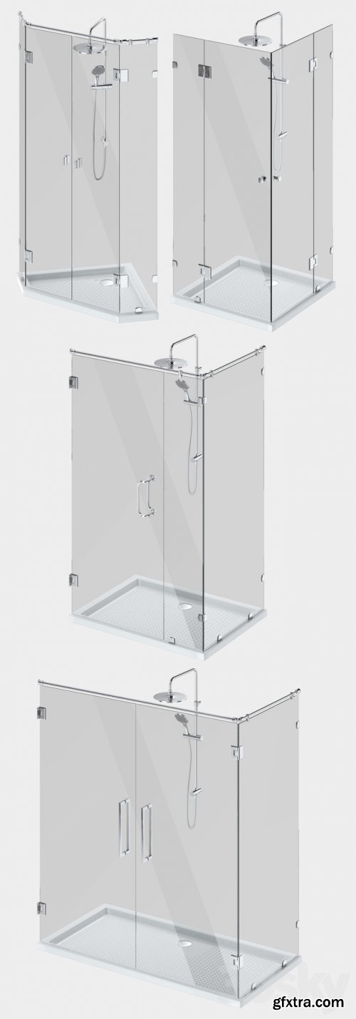 Angled glass shower cabins, designer and handle set