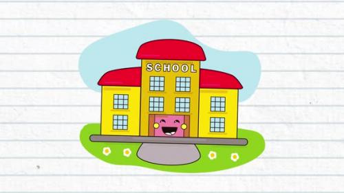 Videohive - Animation of a school with a smile on blue lines on a white background - 35624238 - 35624238