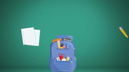 Videohive - Animation of school items moving on green background - 35624296 - 35624296