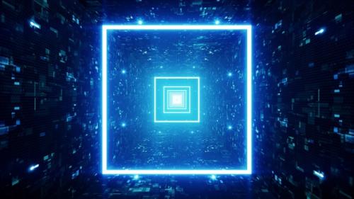 Videohive - Glowing Blue Square Light in the Cyber Tunnel - 35632755 - 35632755