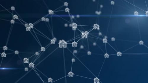 Videohive - Plexus silhouettes of houses connected to big network and rotate on a blue background. - 35633078 - 35633078