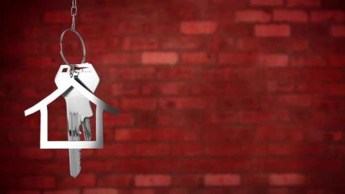 Videohive - House keys and key fob hanging over brick wall 4k - 35623175 - 35623175