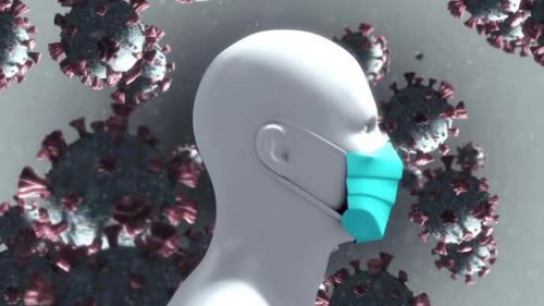 Videohive - Animation of macro Coronavirus cells floating over a 3D human model in the background. 4k - 35624249 - 35624249