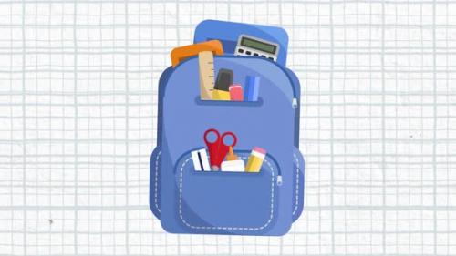 Videohive - Animation of a school bag with a blue grid on a white background - 35624334 - 35624334