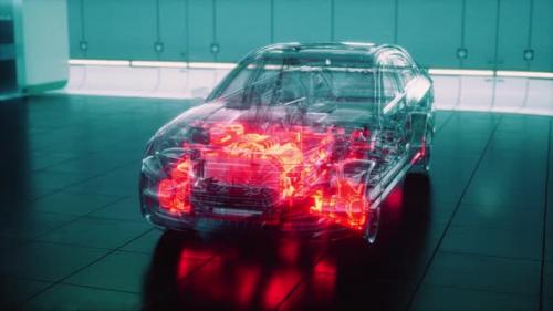 Videohive - Transparent Car with Engine in Laboratory - 35633322 - 35633322