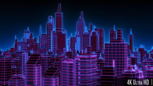 Videohive - 4K Futuristic Downtown Cyberpunk City in Neon Blue and Purple - 35641821 - 35641821