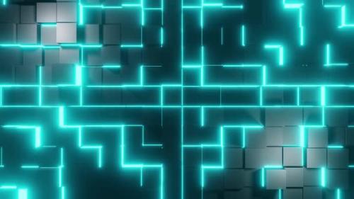 Videohive - Grey Cubes With Blue Neon Lighting Background Vj Loop HD - 35621543 - 35621543