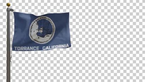 Videohive - Torrance City Flag (California, USA) on Flagpole with Alpha Channel - 4K - 35621598 - 35621598