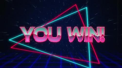 Videohive - Retro You Win text glitching over blue and red triangles on white hyperspace effect - 35623561 - 35623561