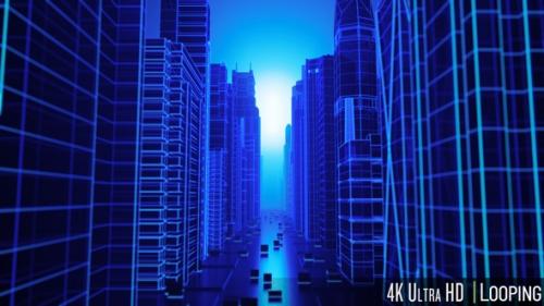 Videohive - 4K Neon Wireframe Glowing Cityscape Loop - 35604763 - 35604763