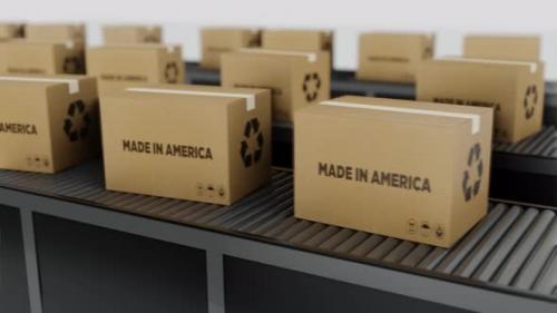 Videohive - Boxes with MADE IN america Text on Conveyor - 35613056 - 35613056