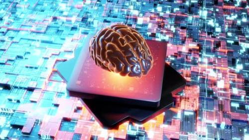 Videohive - 3D rendered animation, brain on CPU and circuit board - 35581845 - 35581845