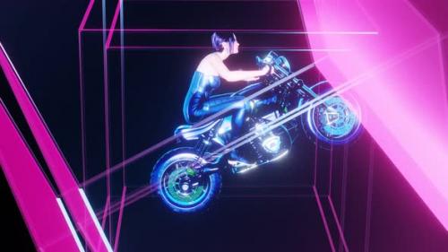 Videohive - VJ Loop Abstract Animation of the Rotation of a Girl on a Motorcycle - 35561356 - 35561356