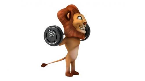 Videohive - 3D cartoon lion doing squats - 35784543 - 35784543