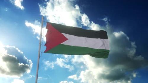 Videohive - Flag of Palestine waving at wind against beautiful blue sky - 35640602 - 35640602