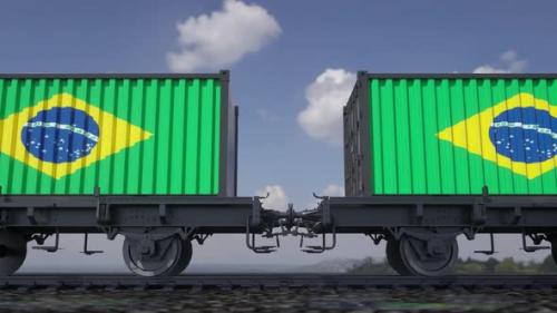 Videohive - Containers with the flag of Brazil. Railway transportation - 35640604 - 35640604