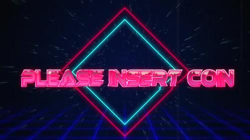 Videohive - Retro Please Insert Coin text glitching over blue and red squares on white hyperspace effect - 35623557 - 35623557