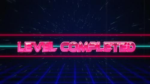 Videohive - Retro Level Completed text glitching over blue and red lines on white hyperspace effect - 35623468 - 35623468