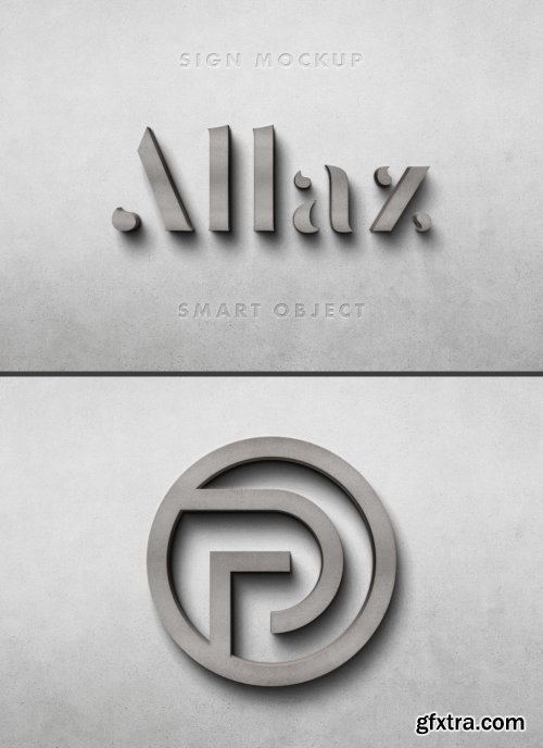 3D Concrete Logo Sign Mockup on Concrete Wall 354730902