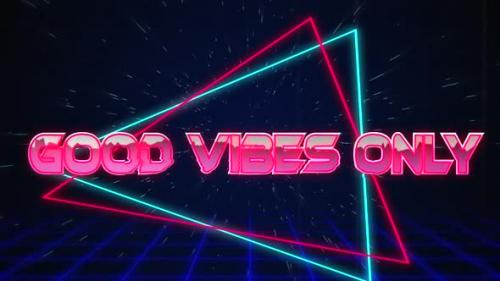 Videohive - Retro Good Vibes Only text glitching over blue and red triangles on white hyperspace effect - 35623493 - 35623493