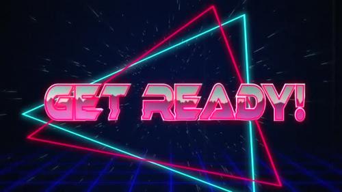 Videohive - Retro Get Ready text glitching over blue and red triangles on white hyperspace effect - 35623503 - 35623503