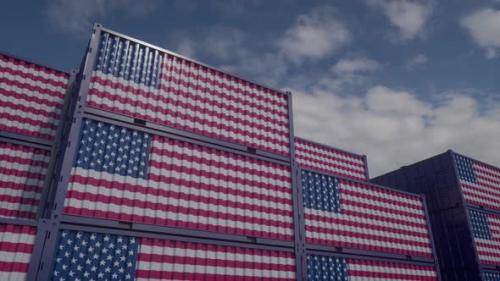 Videohive - USA Flag Containers are Located at the Container Terminal - 35637010 - 35637010