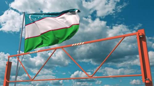 Videohive - Flag of Uzbekistan and Swing Arm Barrier - 35813545 - 35813545