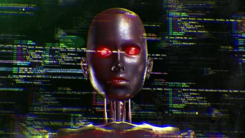 Videohive - Humanoid Android Robot With Artificial Intelligence Reading Programming Codes - 35818813 - 35818813