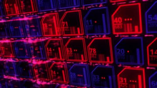 Videohive - Neon red and blue microchips in rows - 35824680 - 35824680