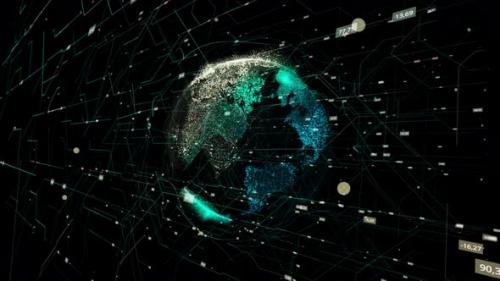 Videohive - Abstract animation of the beautiful earth hologram flying in cyberspace structure - 35824689 - 35824689