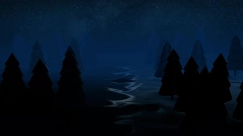 Videohive - Dark silhouettes of coniferous trees against the night sky - 35824694 - 35824694