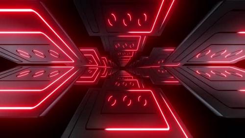 Videohive - 4k Red Abstract Neon Striped Tunnel - 35825921 - 35825921